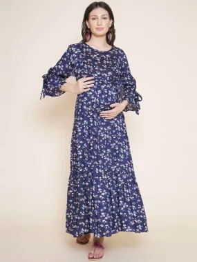 Navy Blue Maternity and Nursing Maxi Dress