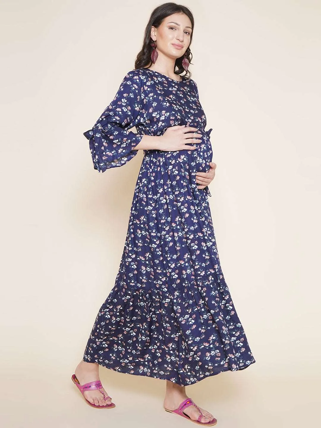 Navy Blue Maternity and Nursing Maxi Dress