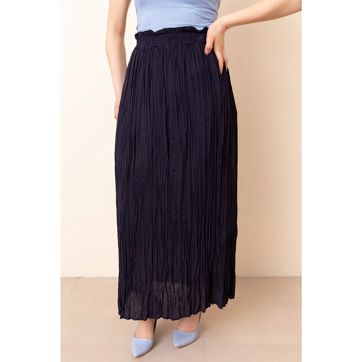 Navy Lined Chiffon Pleated Skirt