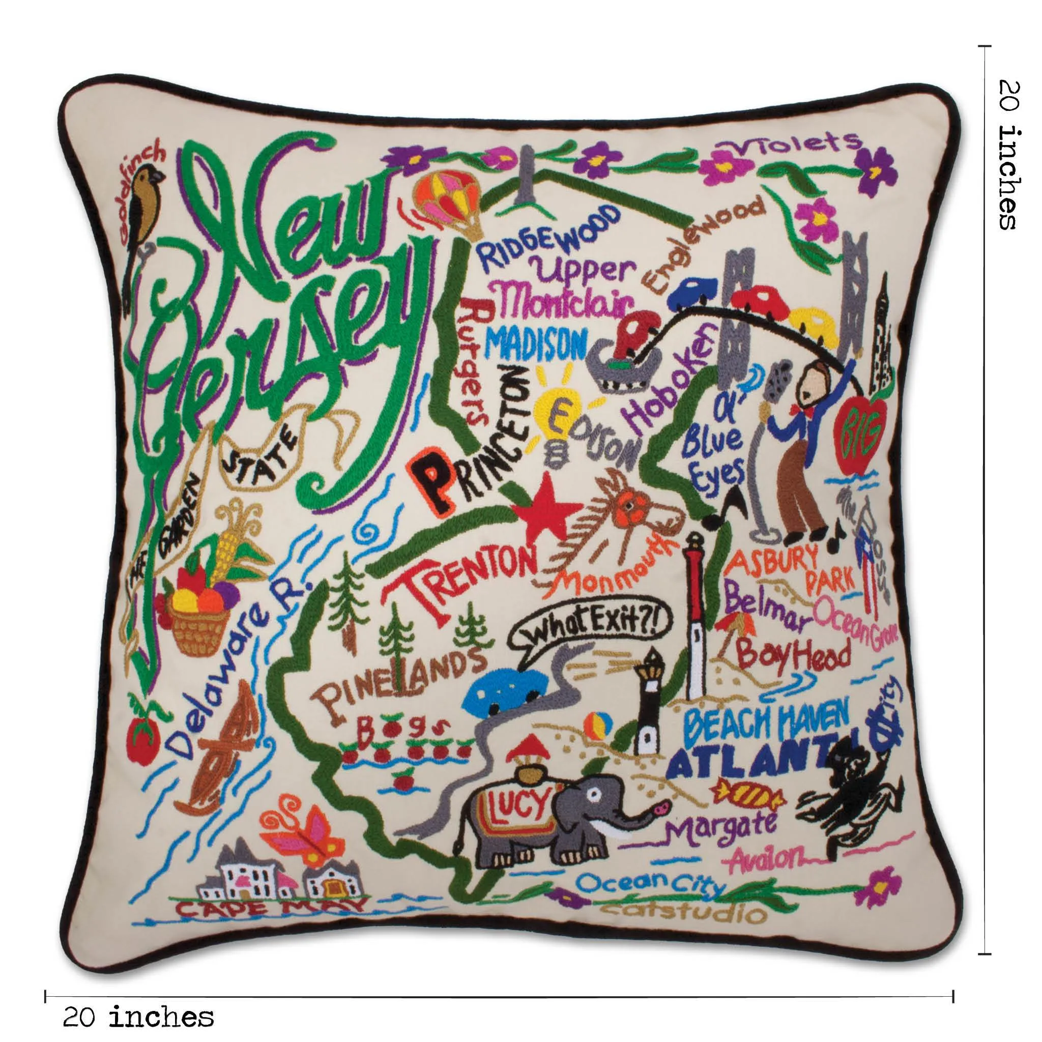 New Jersey Hand-Embroidered Pillow