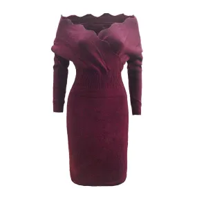 New Knitted Dress Slim Fit V-neck Sweater Dress