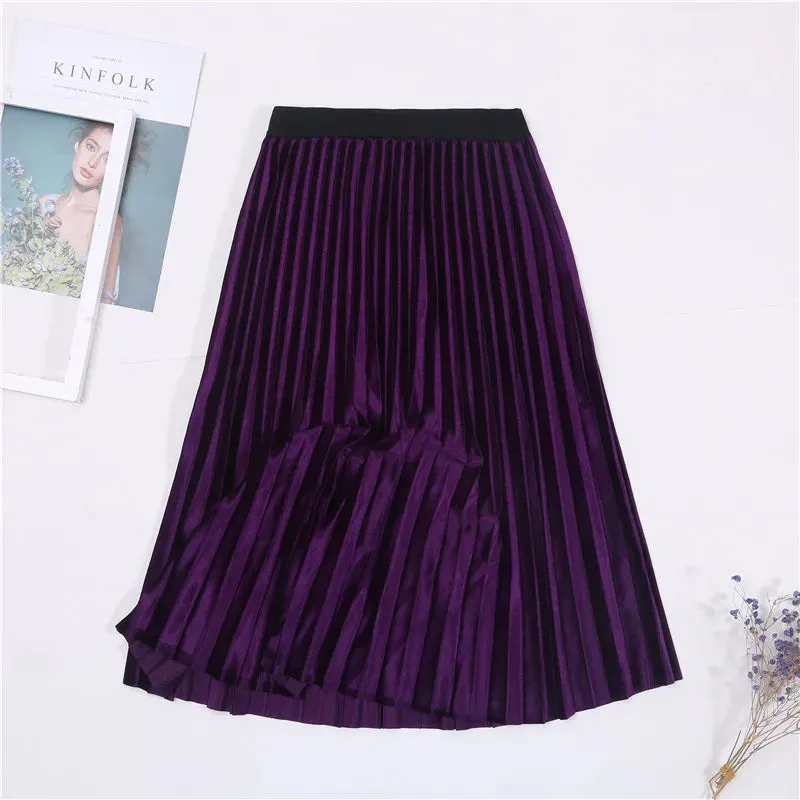 New Winter Autumn High Waist Skirt Skinny Female Velvet Skirt Long Pleated Skirts Women Korean Ladies Harajuku Vintage Skirt