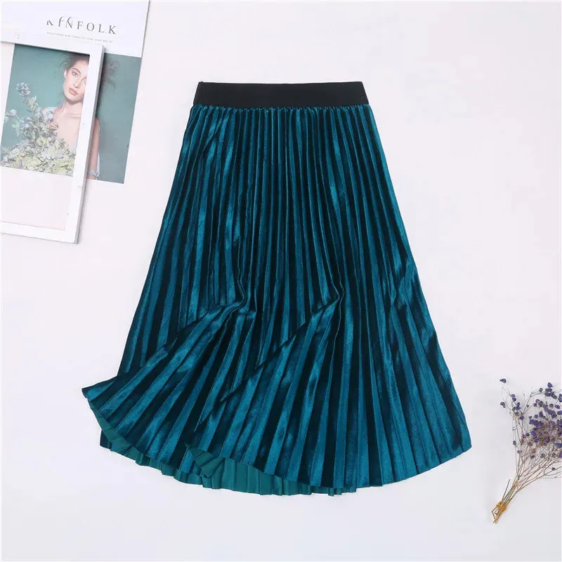 New Winter Autumn High Waist Skirt Skinny Female Velvet Skirt Long Pleated Skirts Women Korean Ladies Harajuku Vintage Skirt