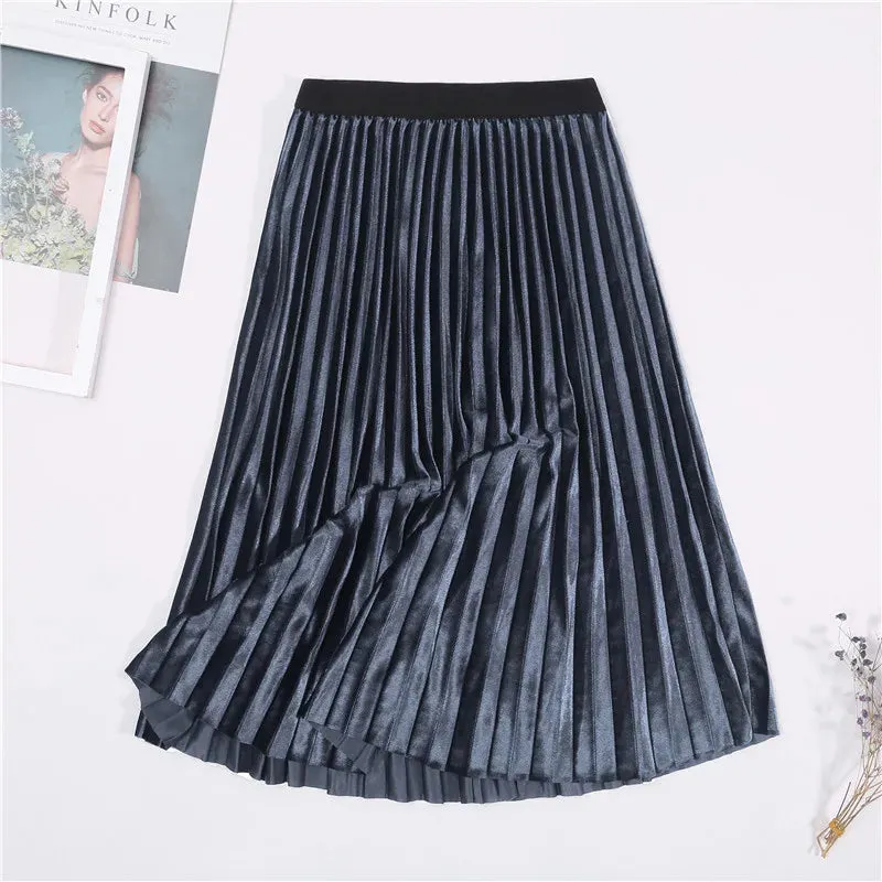 New Winter Autumn High Waist Skirt Skinny Female Velvet Skirt Long Pleated Skirts Women Korean Ladies Harajuku Vintage Skirt