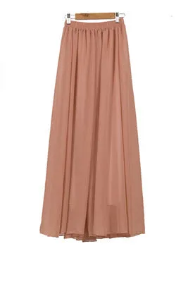 New Women Long Skirt 18 Color Pastel Candy Coloured Pleated Chiffon Maxi Skirts 2017 Beach Boho Summer Skirts Faldas Saia