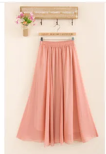 New Women Long Skirt 18 Color Pastel Candy Coloured Pleated Chiffon Maxi Skirts 2017 Beach Boho Summer Skirts Faldas Saia