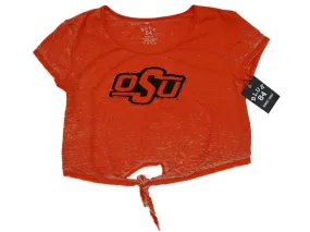 Oklahoma State Cowboys Blue 84 Women Orange Front Tie Crop Top T-Shirt (M)