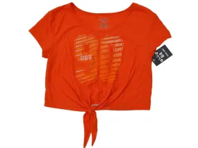 Oklahoma State Cowboys Blue 84 Women Orange "90" Front Tie Crop Top T-Shirt (M)