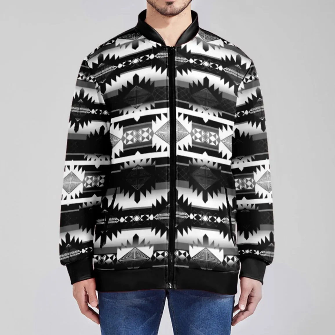 Okotoks Black and White Zippered Collared Lightweight Jacket