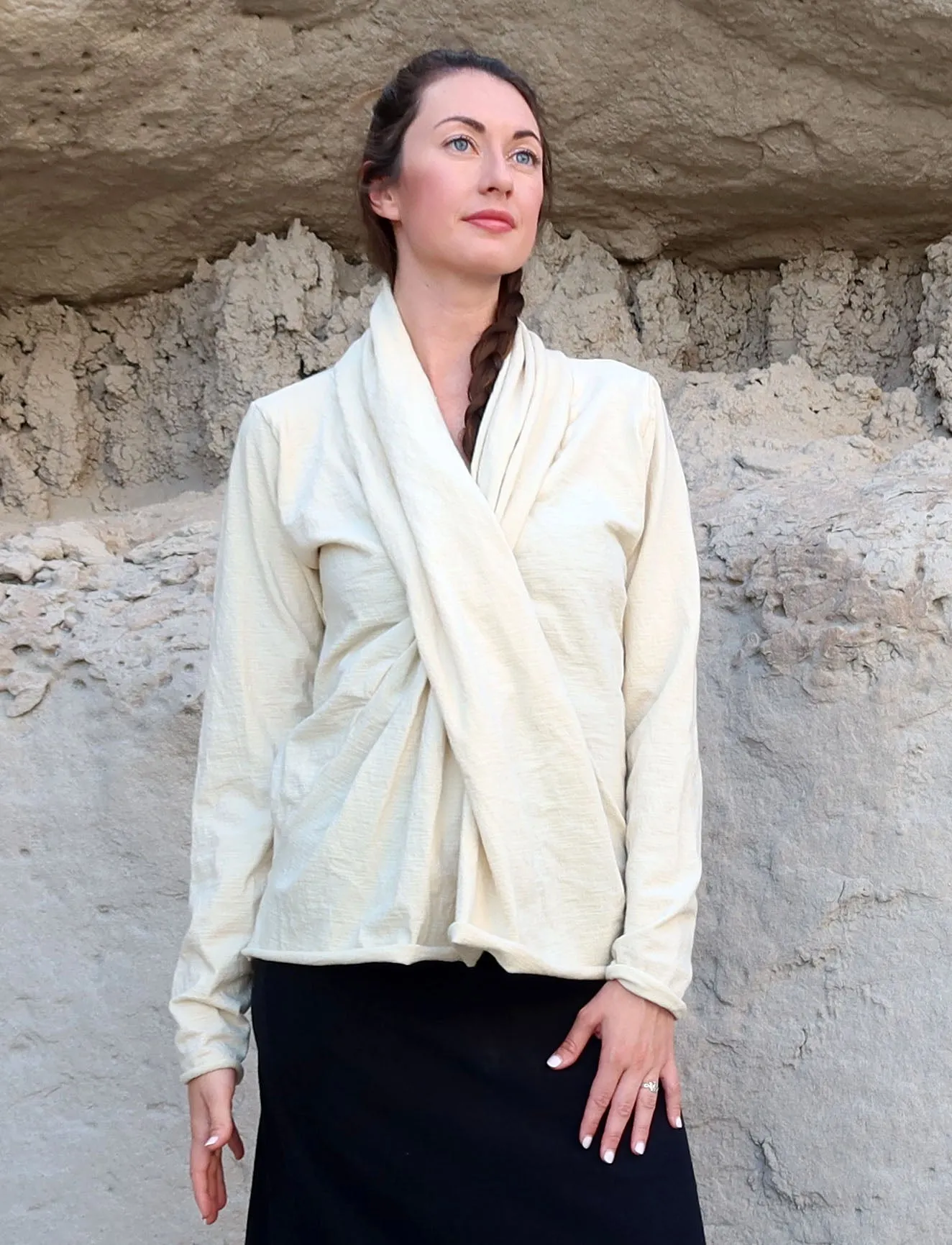 ORGANIC WOOL Shawl Collar Pencil Shirt