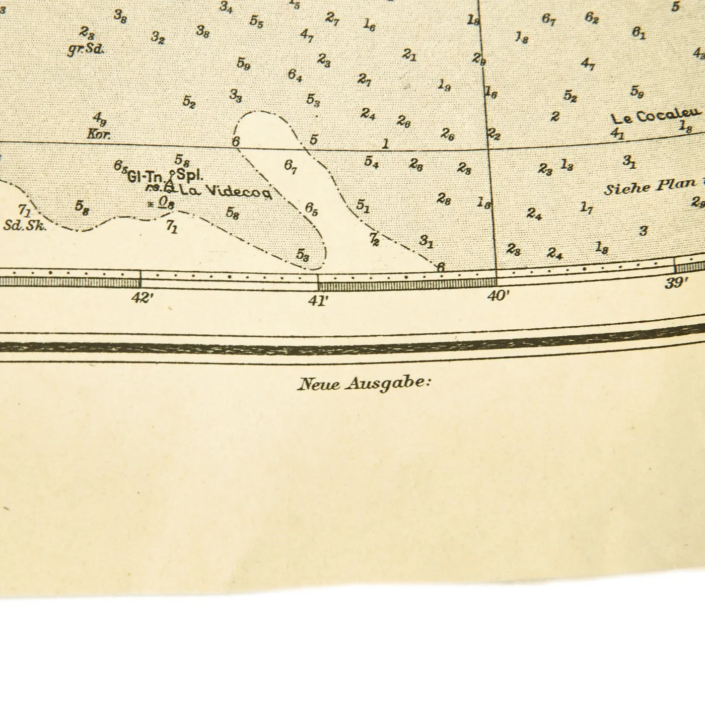 Original German WWII 1944 Kriegsmarine U-Boat Map Northern Coast Channel of France Granville to Portbail