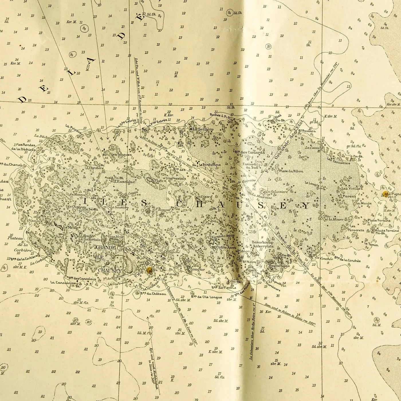 Original German WWII 1944 Kriegsmarine U-Boat Map Northern Coast Channel of France Granville to Portbail