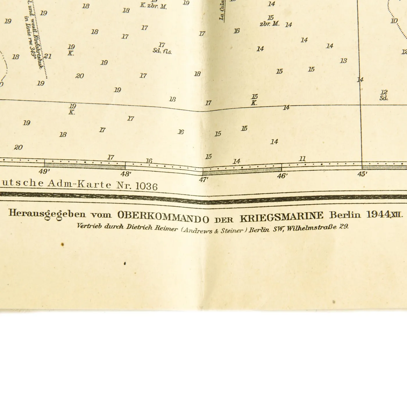 Original German WWII 1944 Kriegsmarine U-Boat Map Northern Coast Channel of France Granville to Portbail