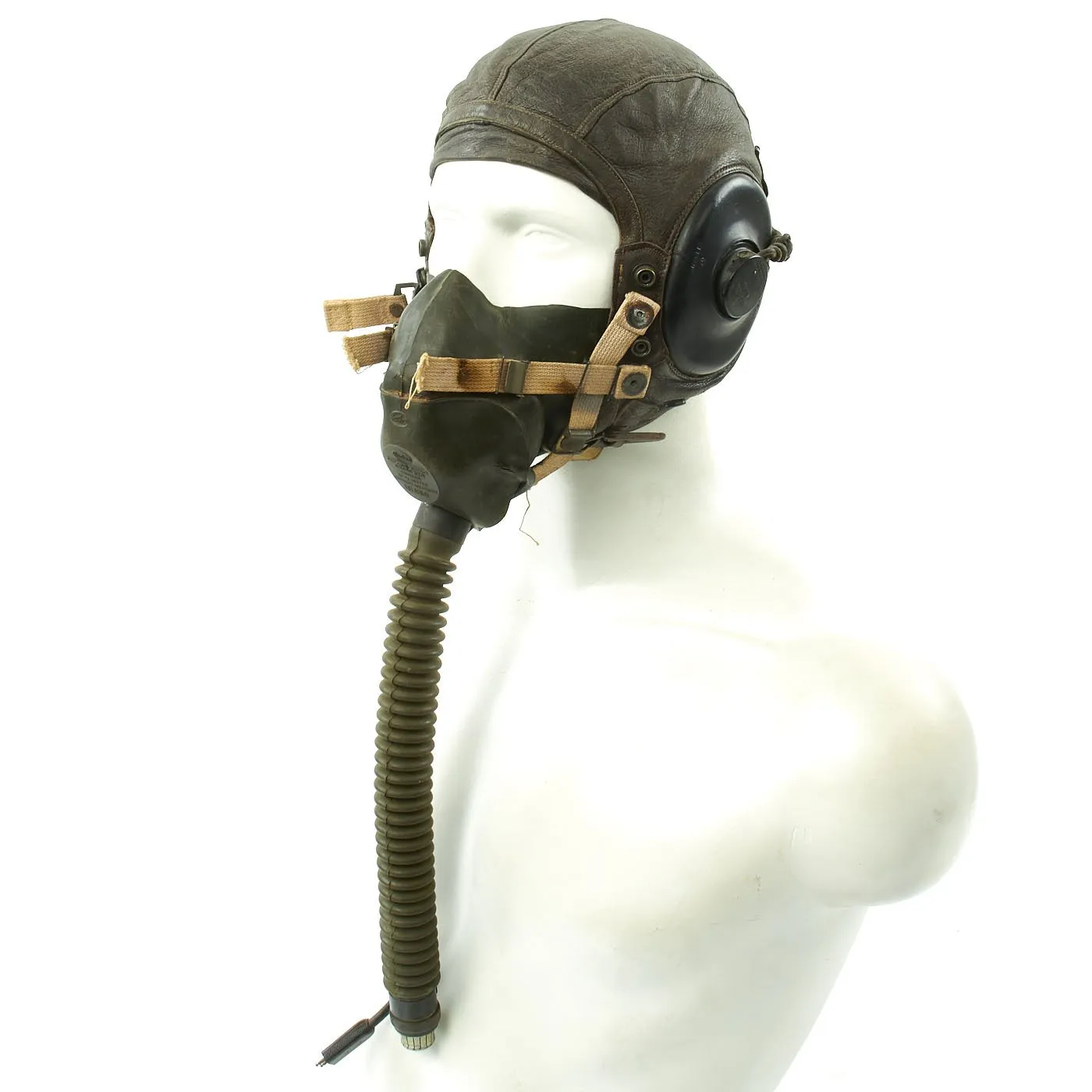 Original U.S. WWII Army Air Forces Aviator A-11 Flight Helmet Set - A-14 Mask, ANB-H-1 Earphones, B-7 Goggles