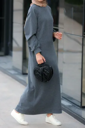 Oversized modest maxi sweatshirt dress with pockets in grey