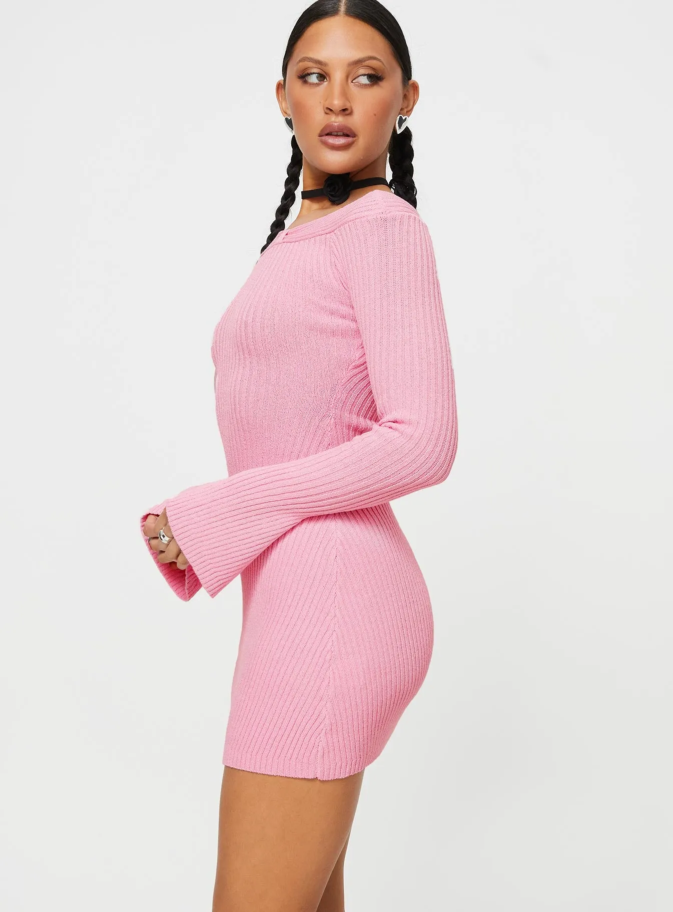 Pember Off The Shoulder Knit Mini Dress Pink