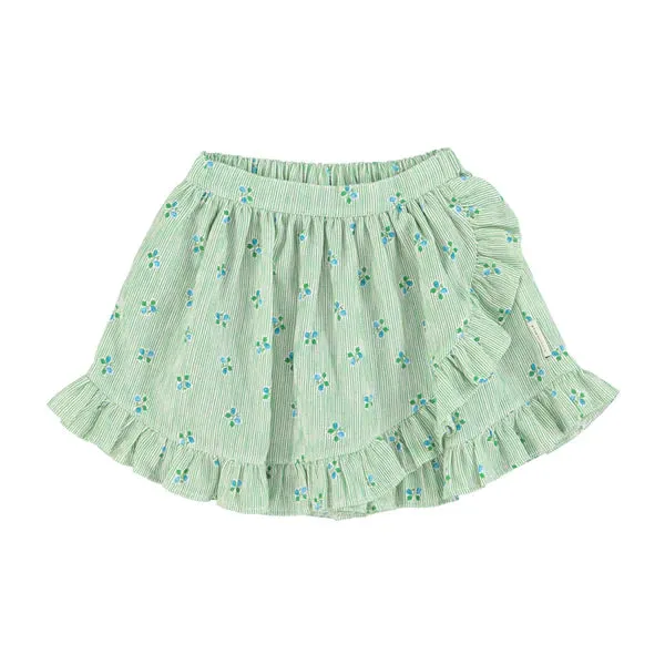 PIUPIUCHICK GREEN STRIPES W/ LITTLE FLOWERS MAXI SKIRT W/ RUFFLES (SIZE DOWN)