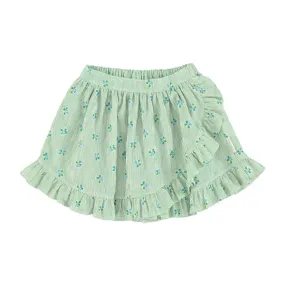 PIUPIUCHICK GREEN STRIPES W/ LITTLE FLOWERS MAXI SKIRT W/ RUFFLES (SIZE DOWN)