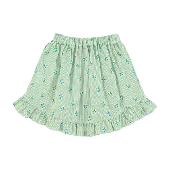 PIUPIUCHICK GREEN STRIPES W/ LITTLE FLOWERS MAXI SKIRT W/ RUFFLES (SIZE DOWN)