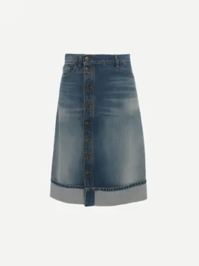 Placket Detail Denim Skirt in Indigo Wash