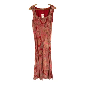 Planet Sleeveless 100% Silk Chiffon Embroidered Maxi Dress Multi Floral Print UK Size 8 BNWT