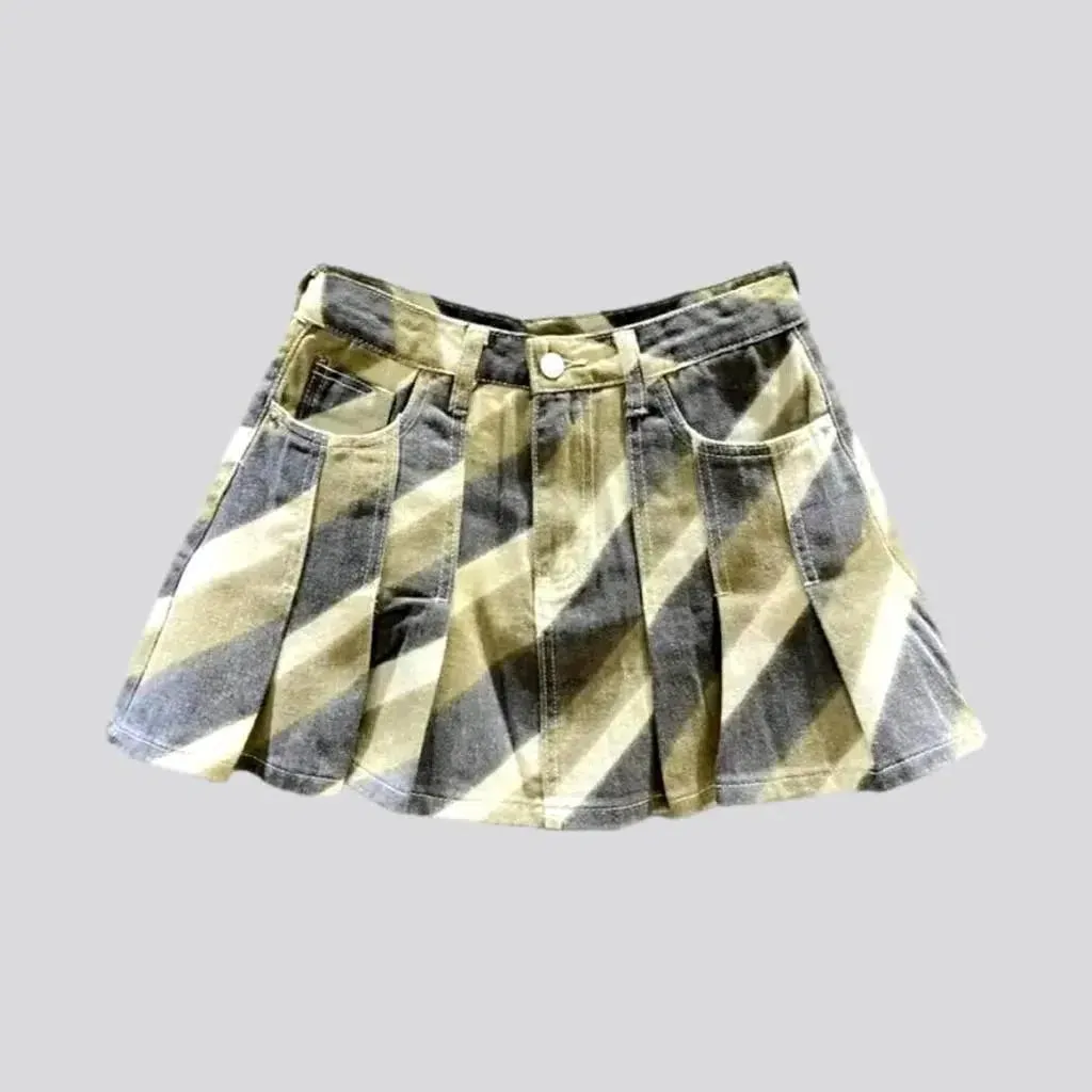 Pleated jean skort
 for women