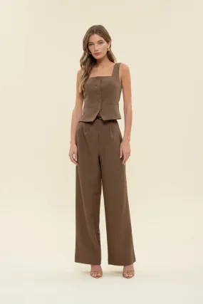 Pleated Wide Leg Dress Pants in Brown by Blu Pepper