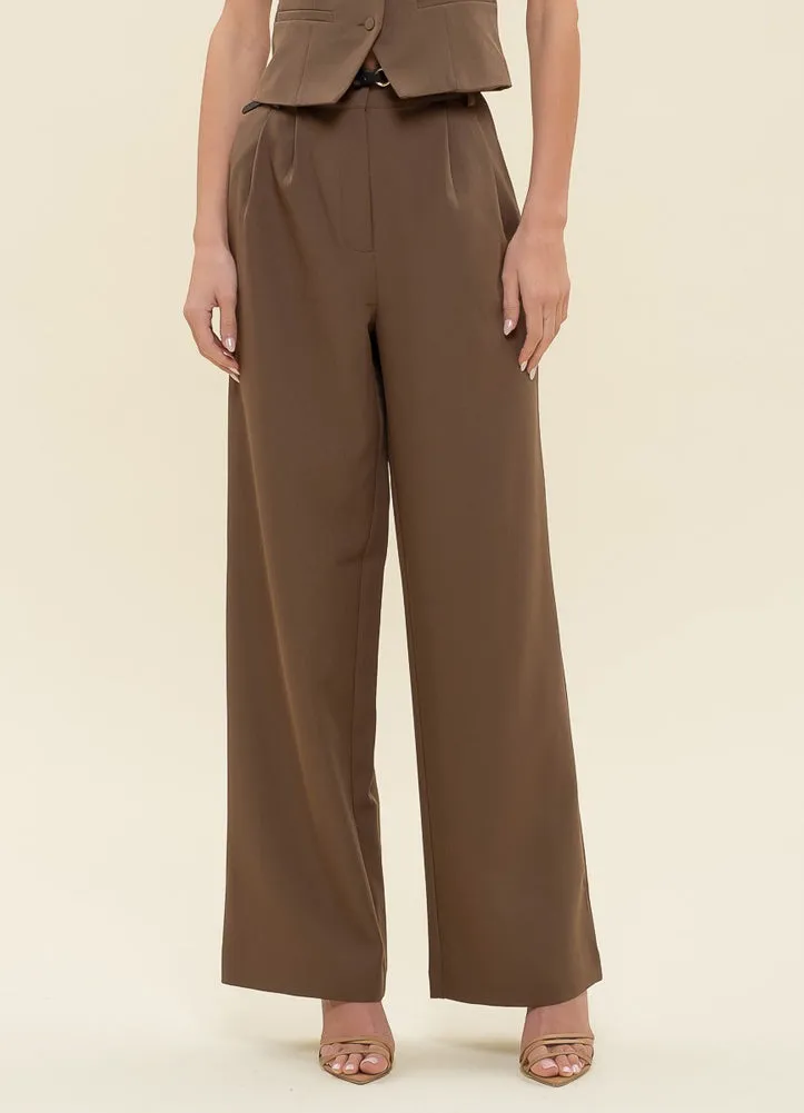 Pleated Wide Leg Dress Pants in Brown by Blu Pepper