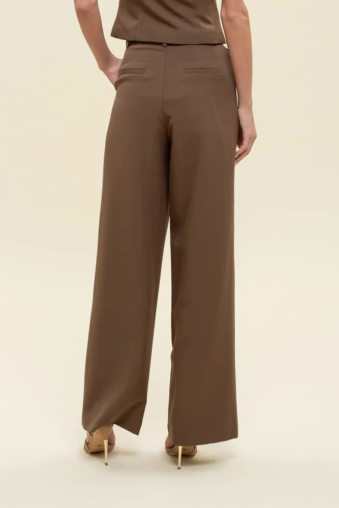 Pleated Wide Leg Dress Pants in Brown by Blu Pepper