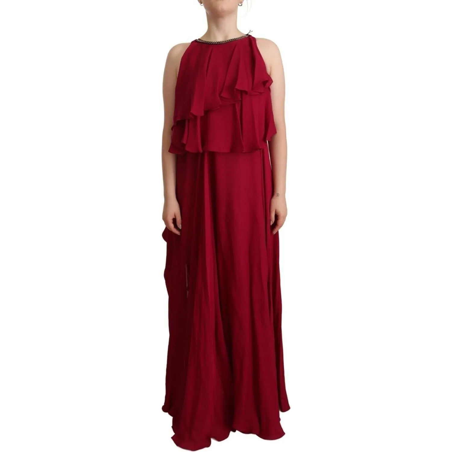 PLEIN SUD Elegant Silk Sleeveless Ruffled Maxi Dress