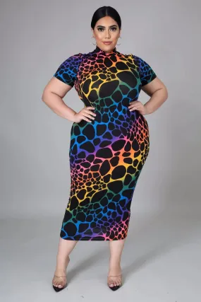 Plus Size Print Short Sleeve Evening Dress