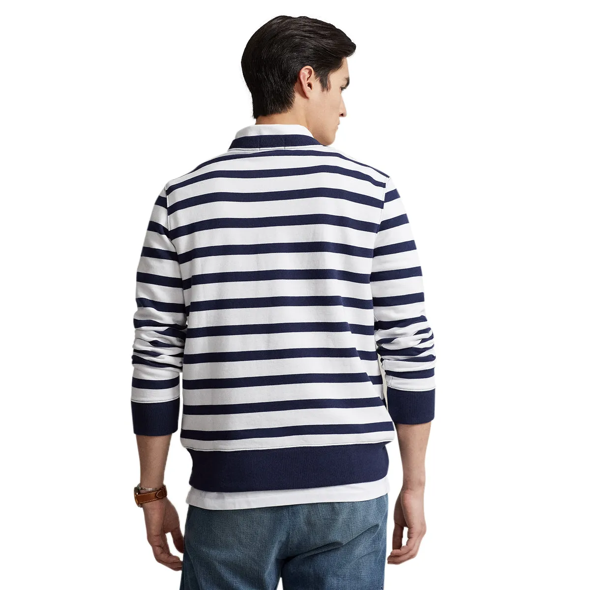 Polo Ralph Lauren Men's (White/Navy) Polo Bear Striped Fleece Sweatshirt 710909723001