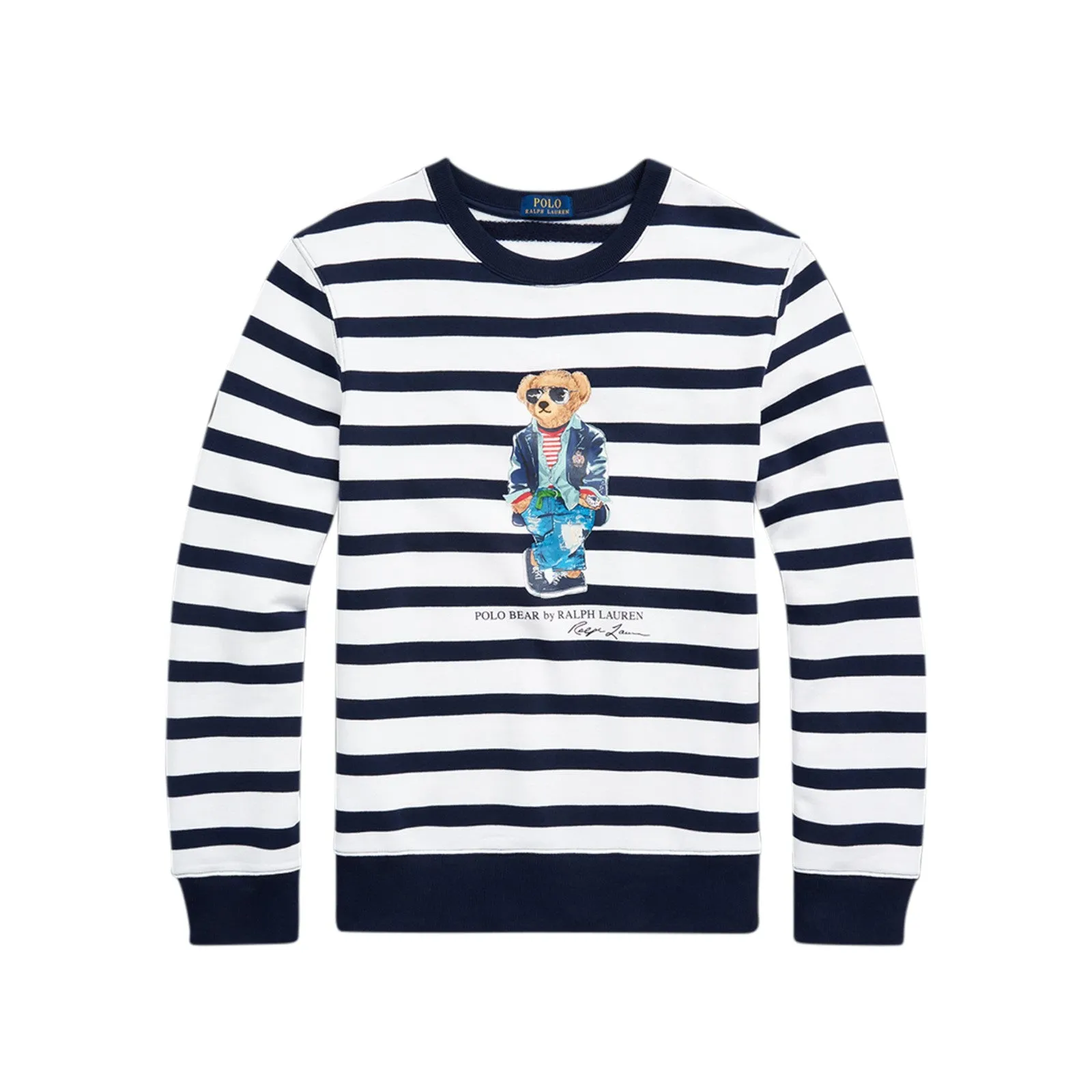 Polo Ralph Lauren Men's (White/Navy) Polo Bear Striped Fleece Sweatshirt 710909723001