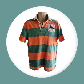 Polo Ralph Lauren Vintage Yacht Club 1st Class Flag Orange & Green Striped Shirt Size M