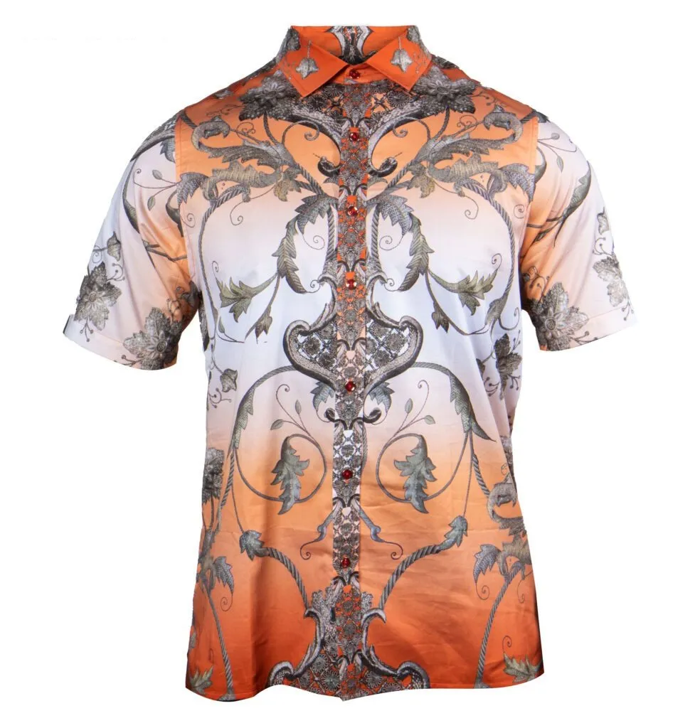 Prestige Orange Royal Leaf Short Sleeve Button Up Shirt