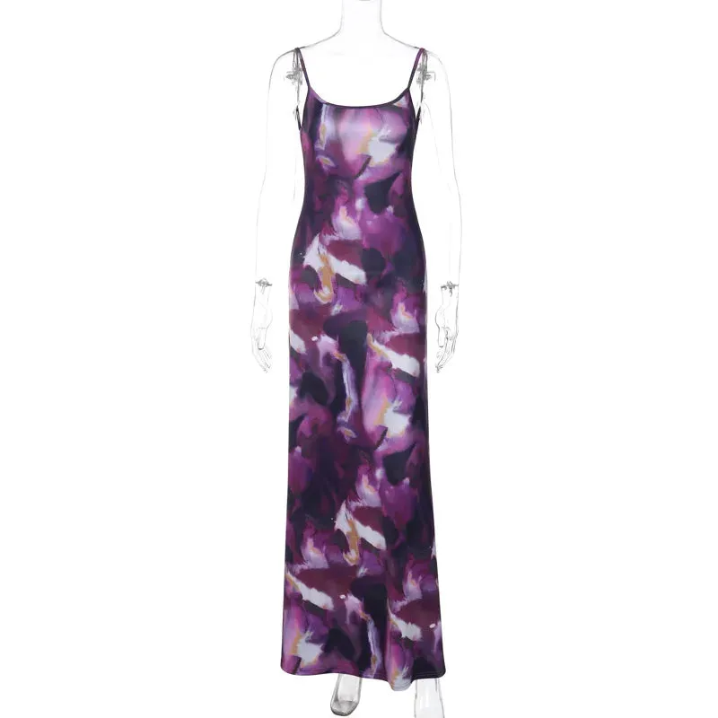 Print Backless Maxi Dress for Parties