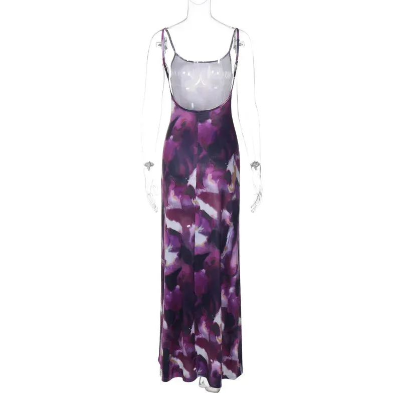 Print Backless Maxi Dress for Parties