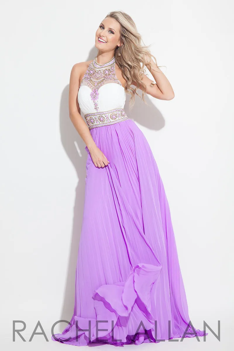 Rachel Allan 7160 White Lilac Halter Chiffon Dress