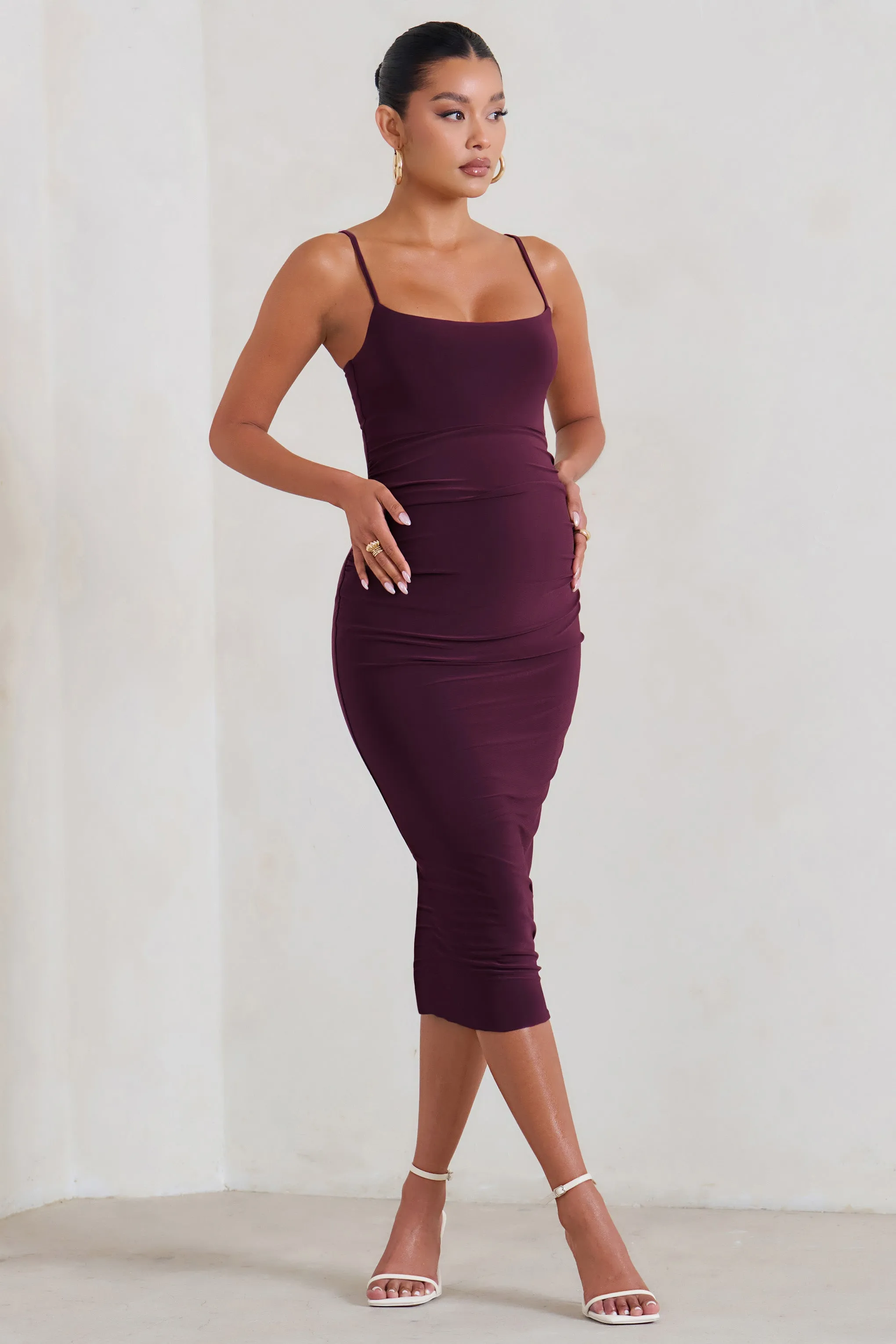 Raquel | Plum Maternity Cami Midi Dress With Split