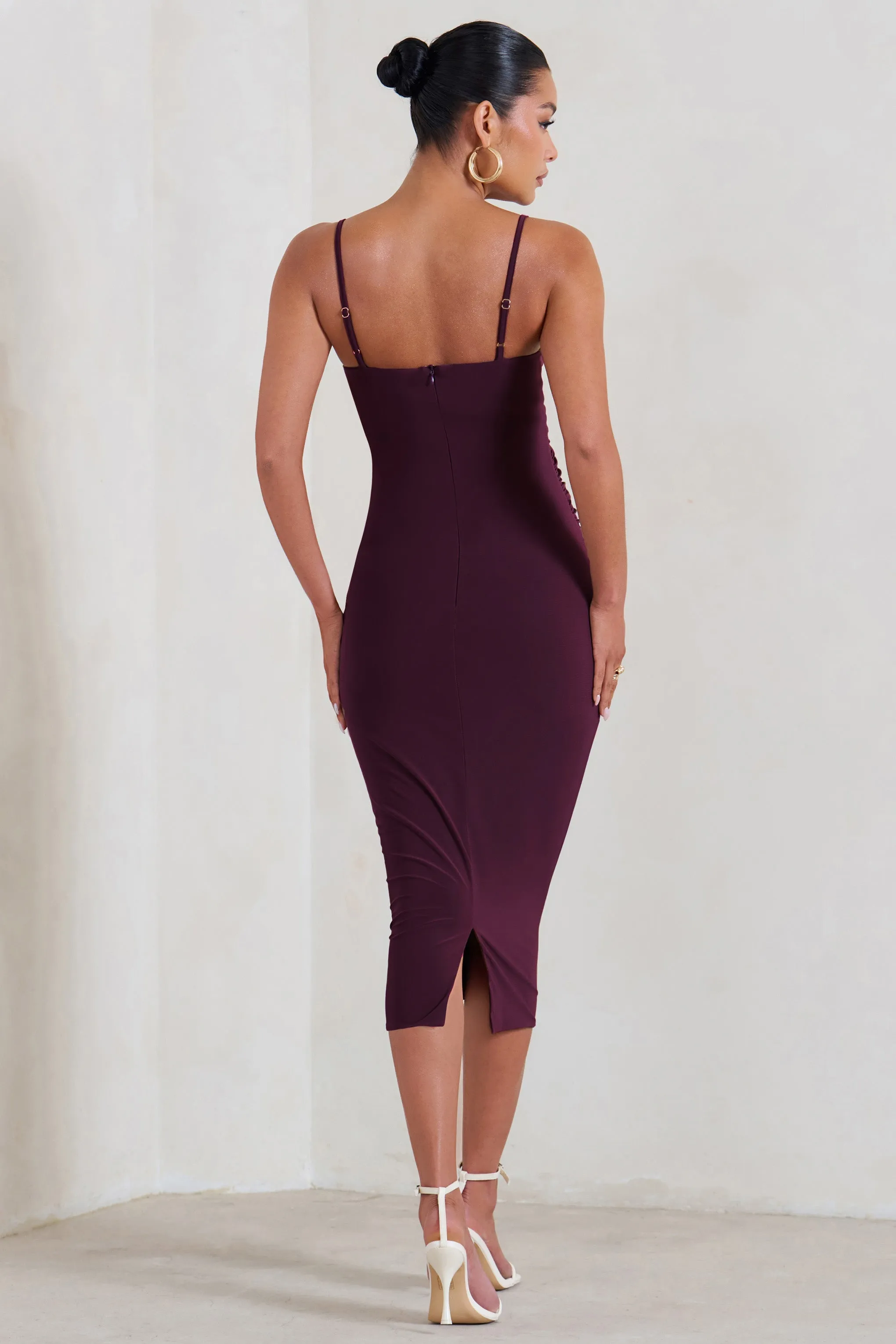 Raquel | Plum Maternity Cami Midi Dress With Split