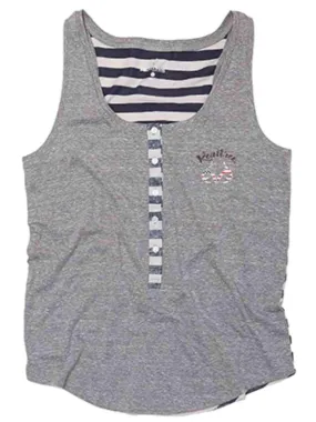 Realtree Camouflage WOMEN Heather Gray Navy Stripe USA Button Up Tank Top