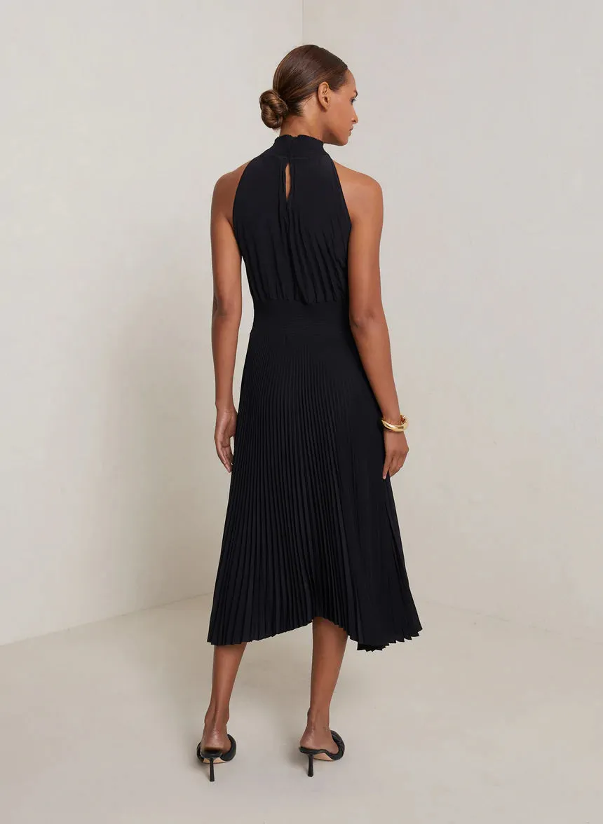 Renzo Pleated Midi Dress - Black