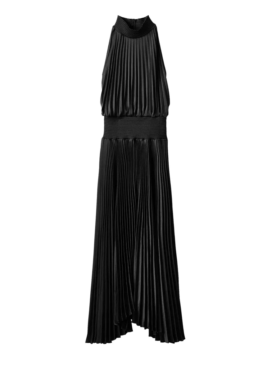 Renzo Pleated Midi Dress - Black