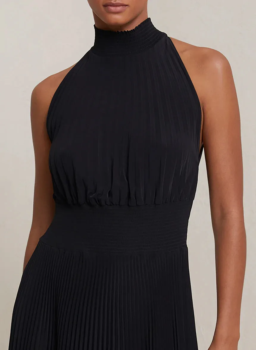 Renzo Pleated Midi Dress - Black