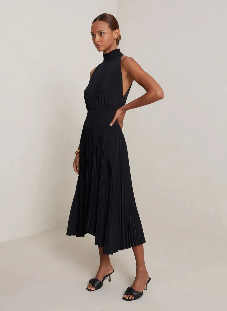 Renzo Pleated Midi Dress - Black