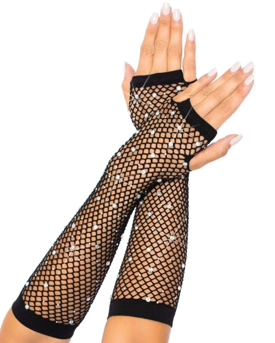 Rhinestone Fishnet Arm Warmers