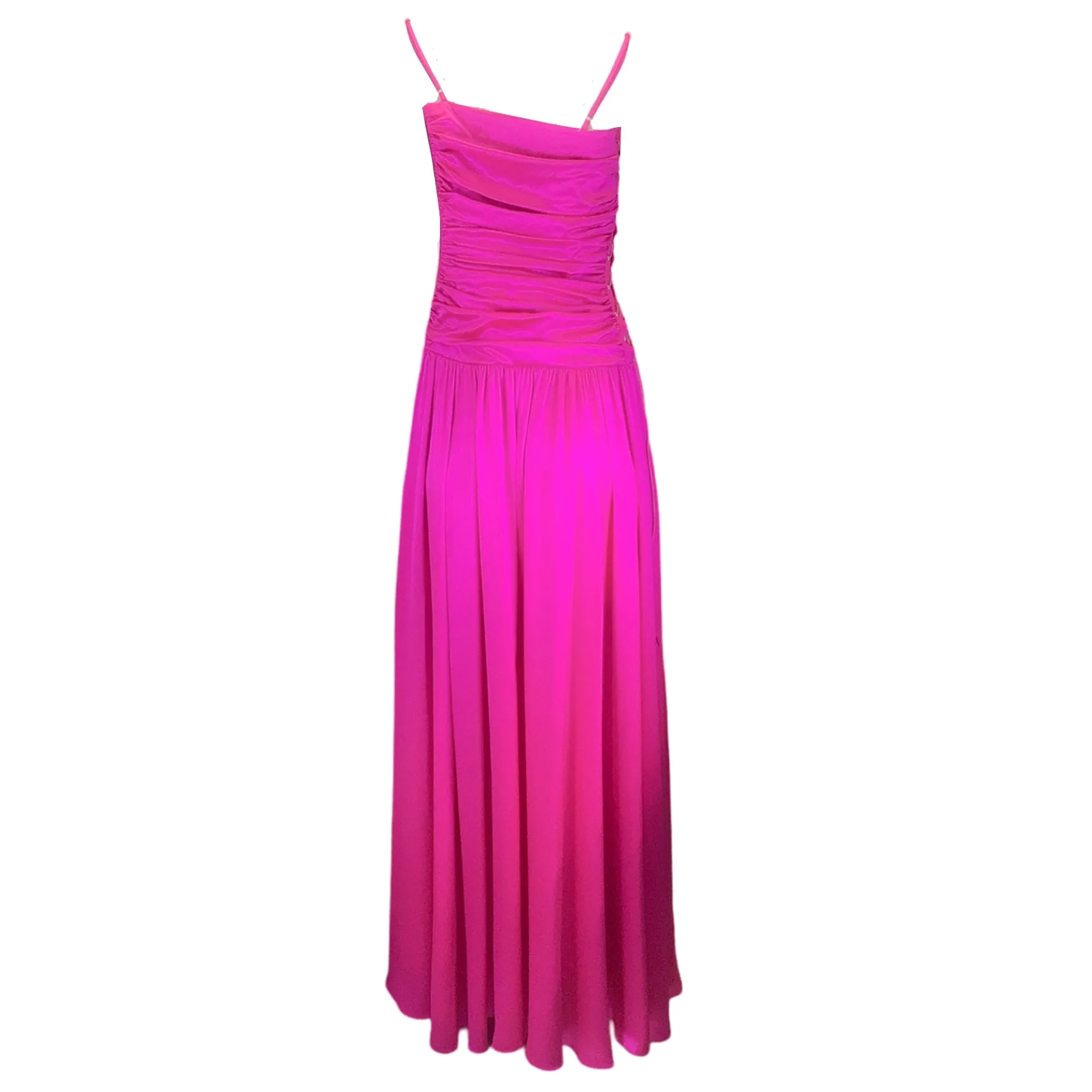 Rochas Hot Pink Long Silk Satin Bustier Dress