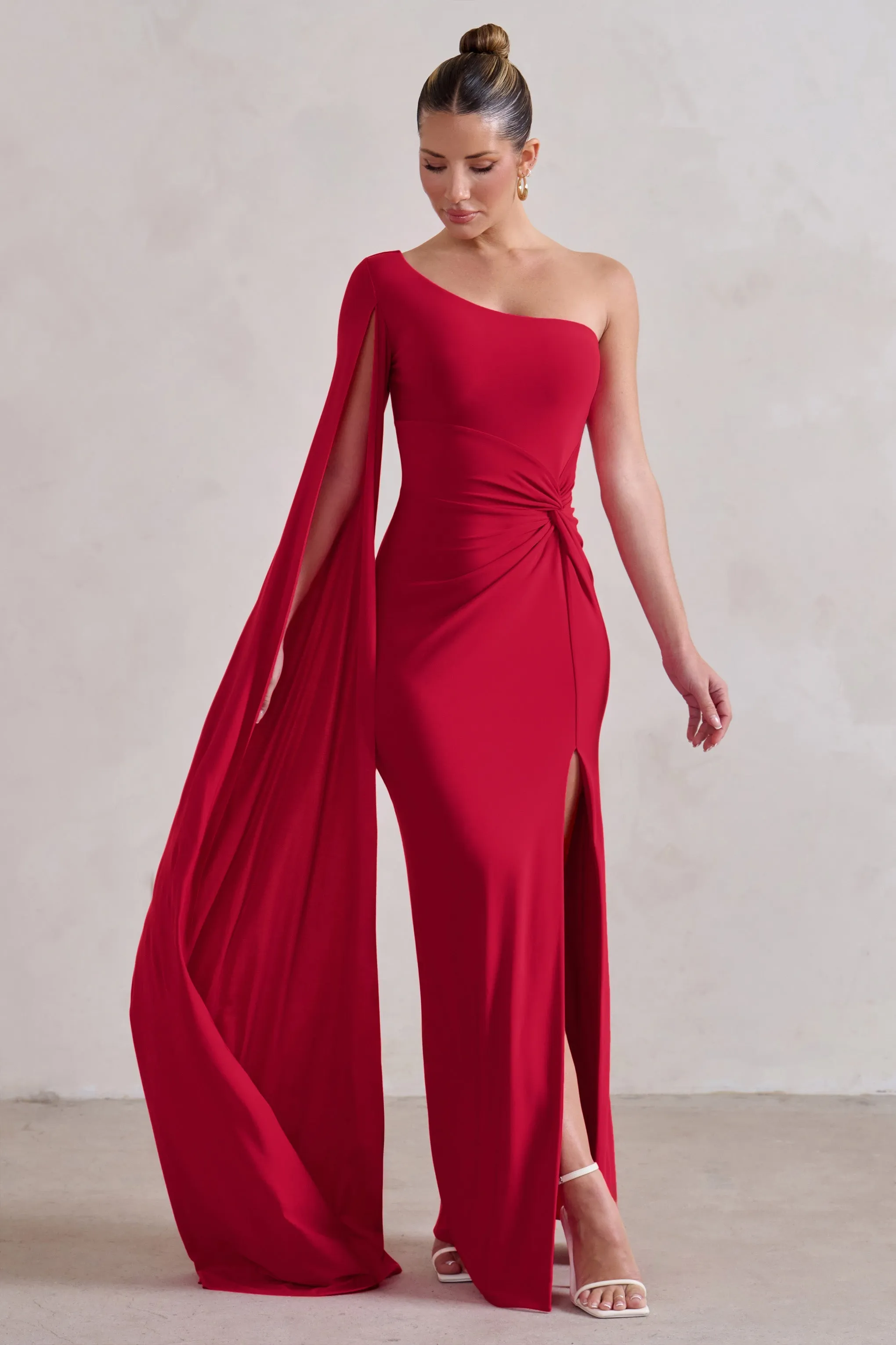 Romi | Red One Shoulder Twist Design Maxi Dress