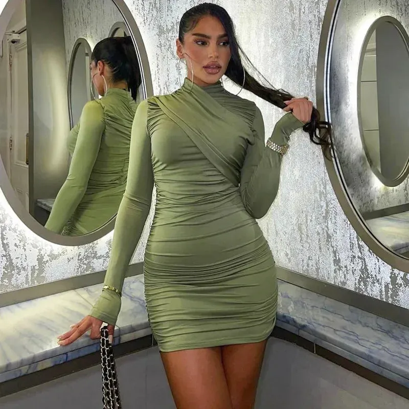 Ruched Bodycon Long Sleeve Mini Dress