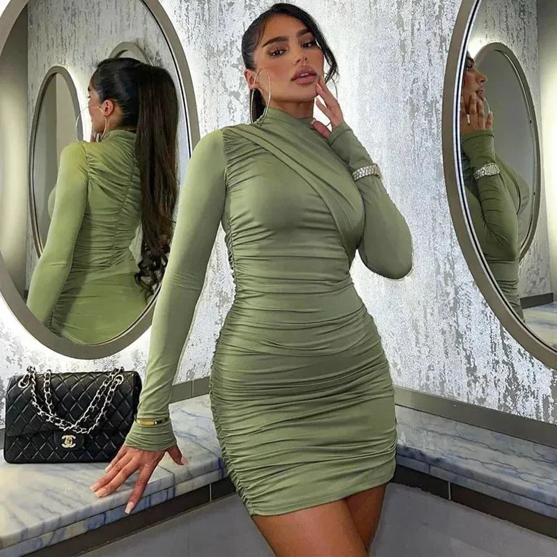 Ruched Bodycon Long Sleeve Mini Dress